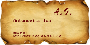 Antunovits Ida névjegykártya